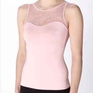 NEW SPANX Floral Lace Bateau Tank Top Illusion Neckline Rosebud Pink Size Small‎